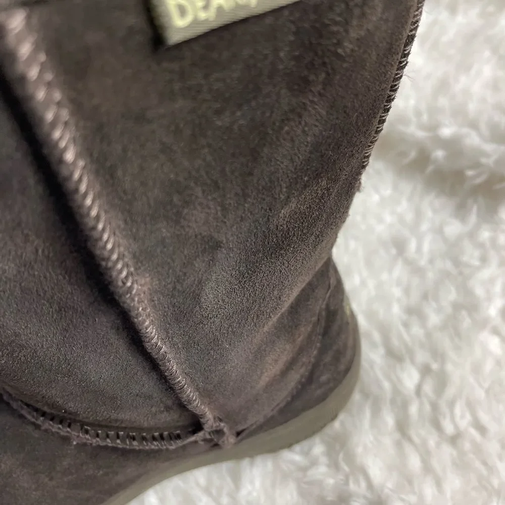 BearPaw dark brown leather side boots with sheep skin / wool fur lining …